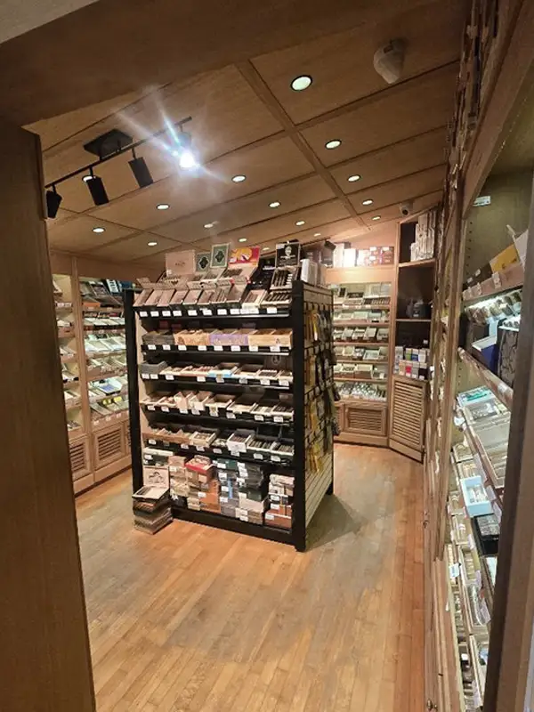 summit-cigar-co-walk-in-humidor-akron-ohio Walk-in humidor stocked with premium cigars at Summit Cigar Co. in Bath, Ohio near Akron.
